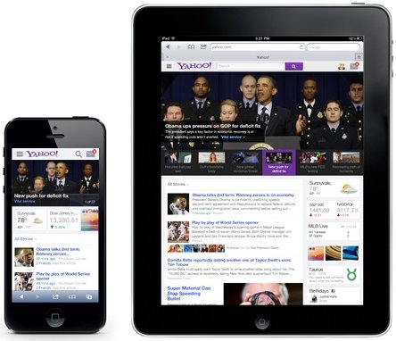 Yahoo website on tablets and smartphones, image from their blog post.